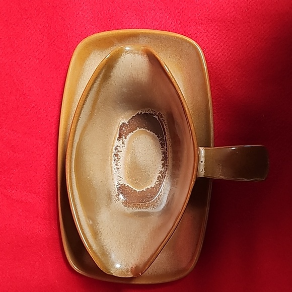 Frankoma Pottery Gravy Boat 6S & Tray 5PS Plainsman  Speckled Brown - Picture 5 of 9